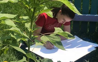 girl drawing in garden